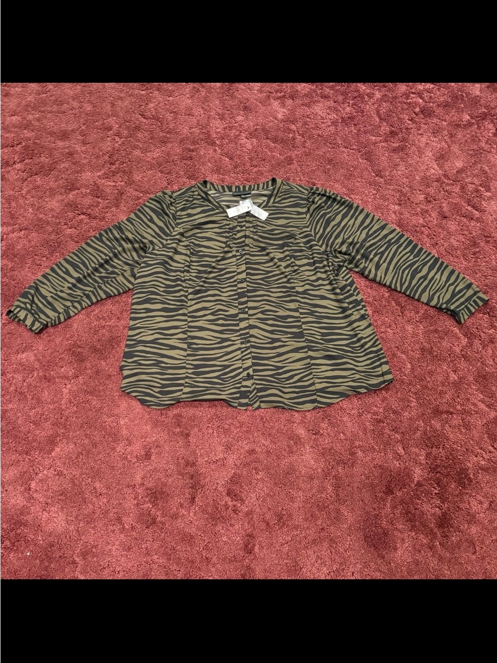Lane Bryant Olive Zebra-Print Button Front Blouse